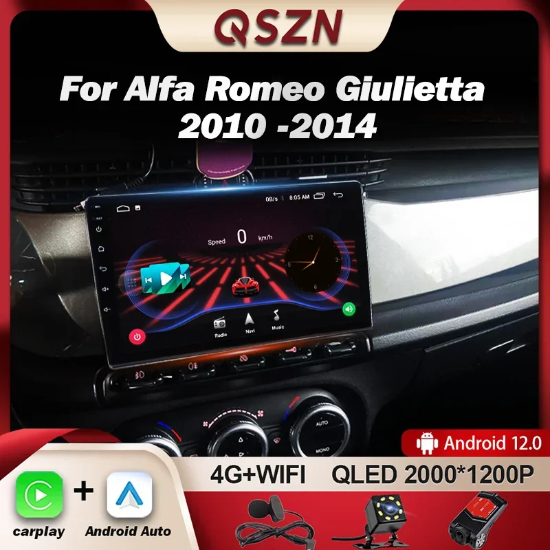 QSZN For Alfa Romeo Giulietta 2010 - 2014 Car Radio Multimedia Video Player Navigation GPS Carplay Android 12 Autoradio 2K QLED