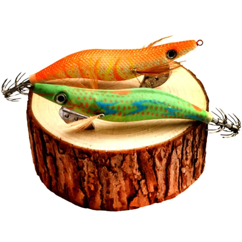 10Pcs Squid Jig Egi Bait 2.5# 3.0# 3.5# Glow Wood Shrimp Luminous Squid Hook Eging Octopus Cuttlefish Webfoot Sea Fishing Lures
