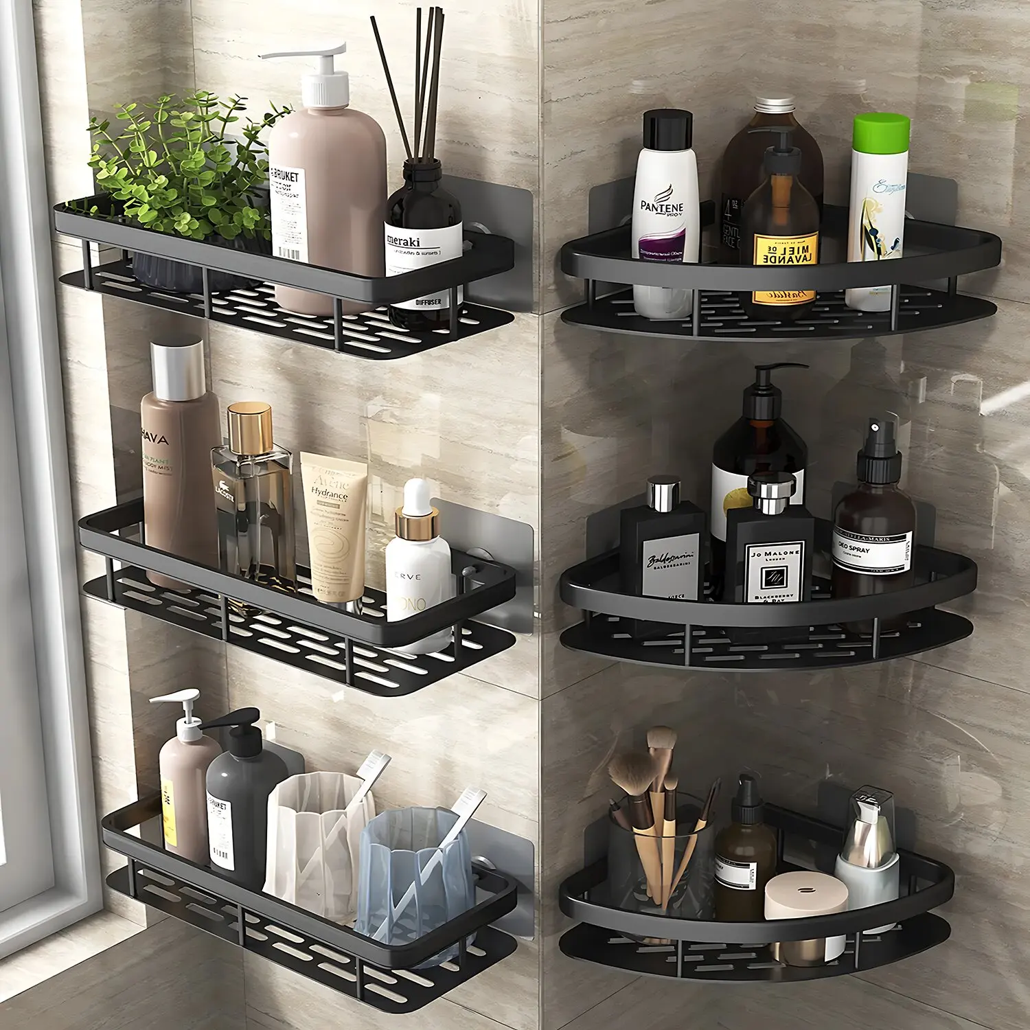 Wall mounted shower shampoo rack bathroom rack towel rack diamond free stand tripod wall hanging corner rectangular stand 3