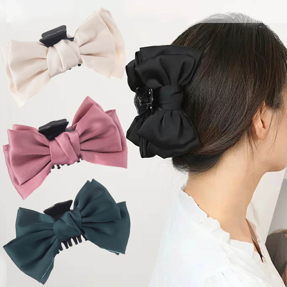 Corea Dolce Double Sided Big Bow Hair Claws Barrettes Donna Bowknot Shark Hair Clip Clamp Girl Hairpin Headwear Accessori Per Capelli