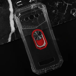 Enhanced Soft TPU Silicone Case with Back Finger Ring and Stand for DOOGEE V Max Plus (Transparent C Red)