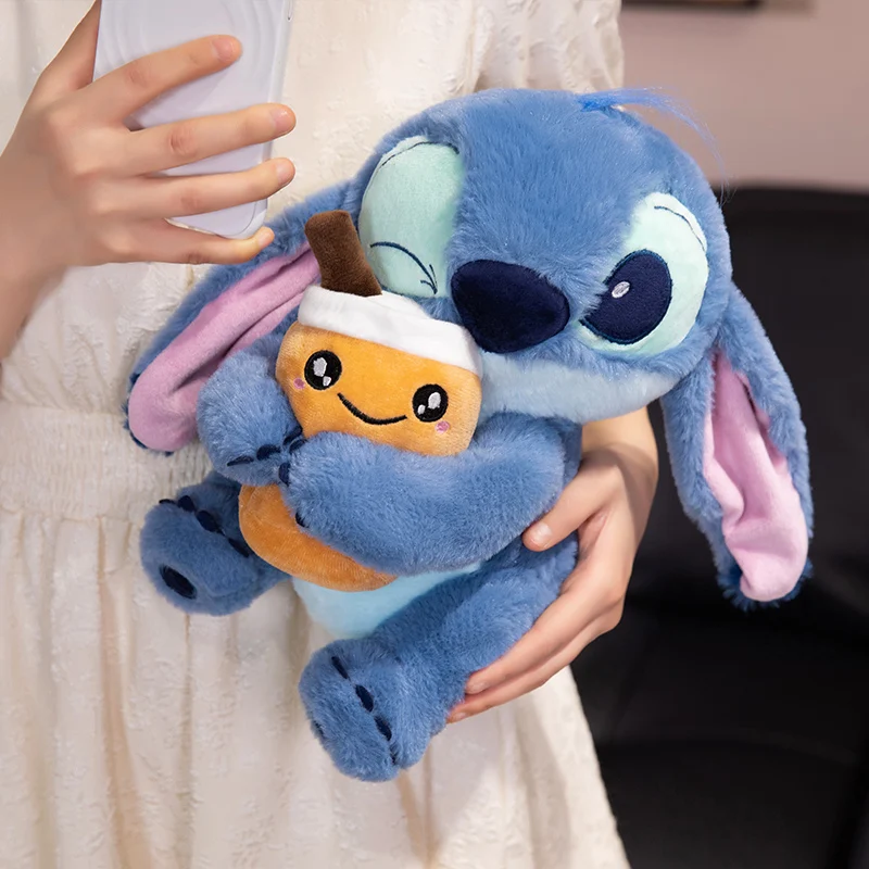 Cartoon  Big Size Lilo & Stitch Plush Toy Anime Lilo Stitch Hug Duck Plushies Stitch Hold Milk Tea Cup Stuffed Doll Pillow Gift