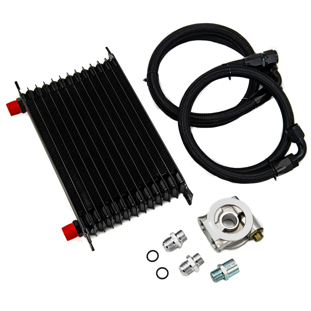 Universal 13 Rows Oil Cooler Kit AN10 Transmission Oil Cooler Kit Filter Adapter with Nylon Stainless Steel Braided Hose oil cooler kit