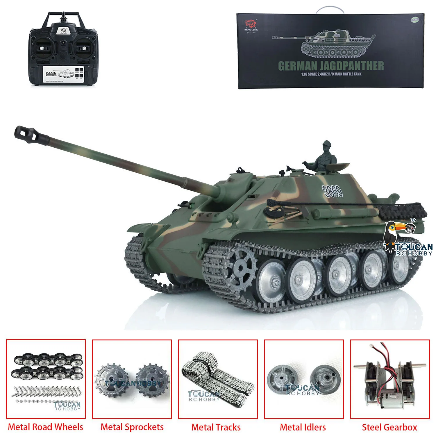 헝롱 1/16 스케일 7.0 RC 탱크 커스텀 자드팬더 탱크 RTR 3869 메탈 트랙 휠 기어박스 RC 장난감 TH17441