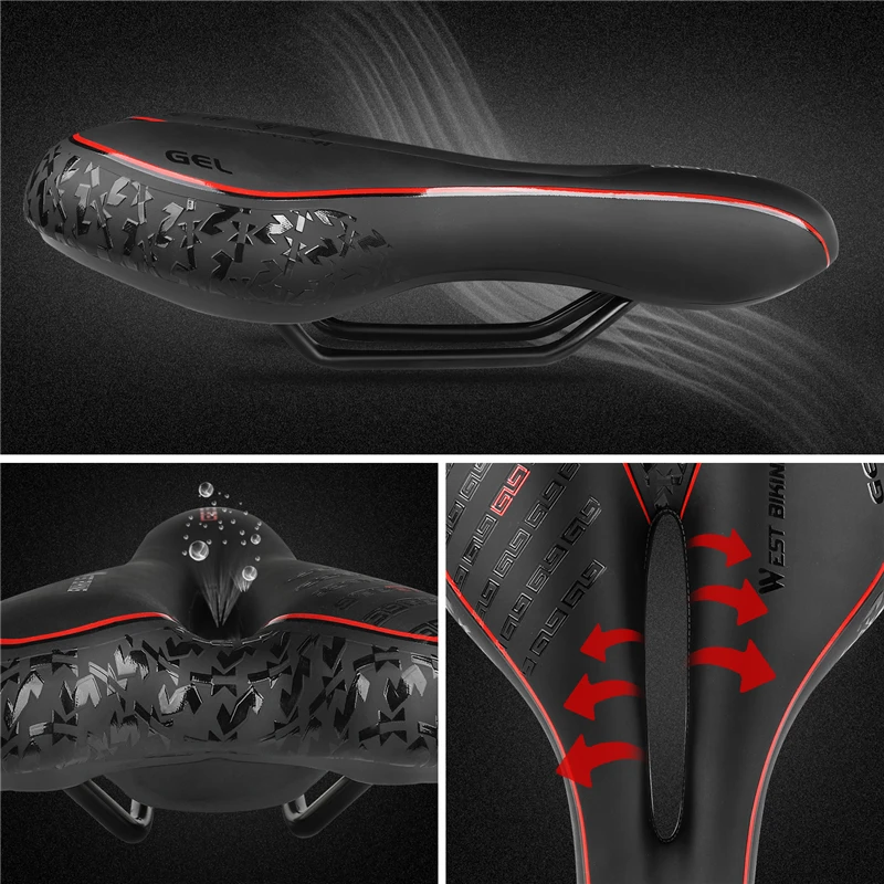 WEST BIKING Gel Bicycle Saddle Ergonomic MTB Mountain Road Bike Seat Non-Slip Shock Absorbing Cycling Cushion