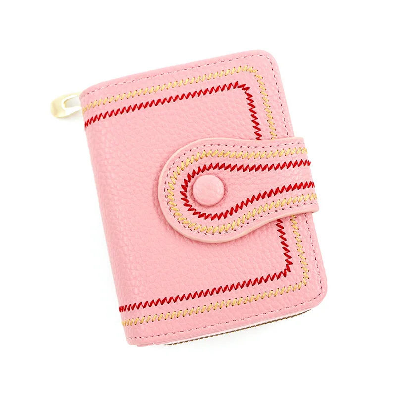 

Fashion Wallet Woman Short Coin Money Purse Small Leather Embroidered Women Bifold Organ Card Holder Bag Ladies Cute Pink Wallet