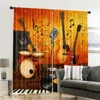 2pcs, spring summer Curtains Music theme, guitar, mic, record Light Filtering Sheer Curtains Versatile Polyester Fabric Room 6