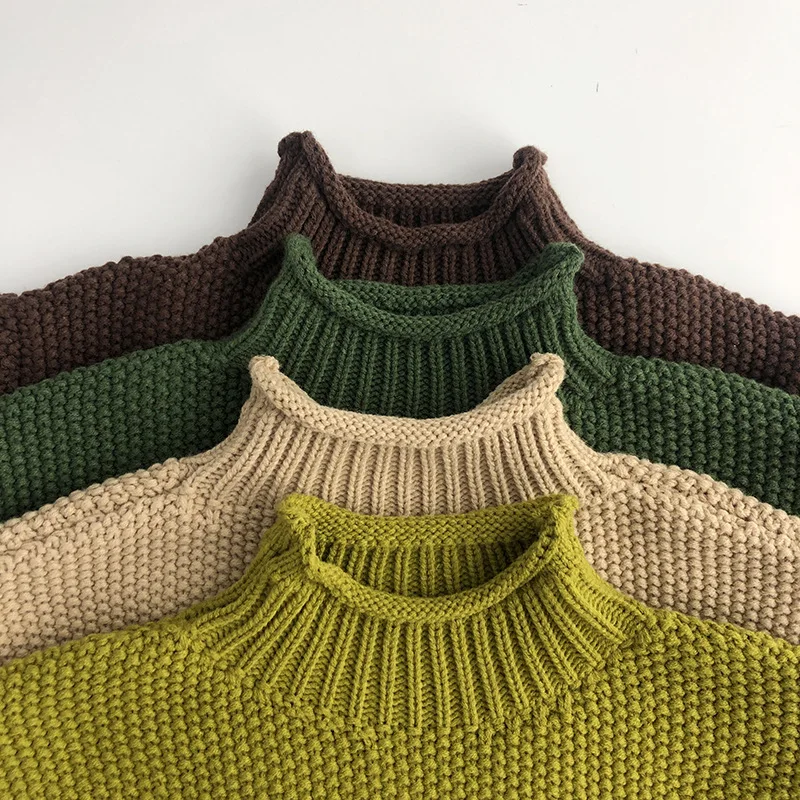 3-8 Years Old Boys Girls Sweater Knitted Pullover Top Rolled Neck Fashion Outwear Winter Clothes for Kids Toddler Freeshippping