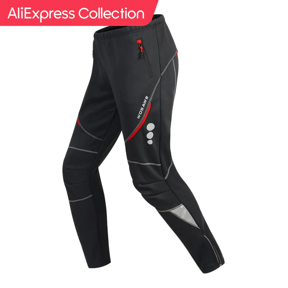 AliExpress 컬렉션 WOSWE 겨울 사이클링 바지 따뜻한 열 양털 사이클링 바지 방풍 승마 자전거 MTB로드 
