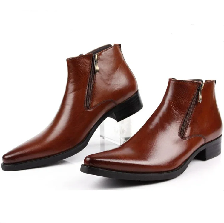 Large size EUR46 fashion black brow tan blue mens ankle boots dress shoes genuine leather pointed toe man business shoes