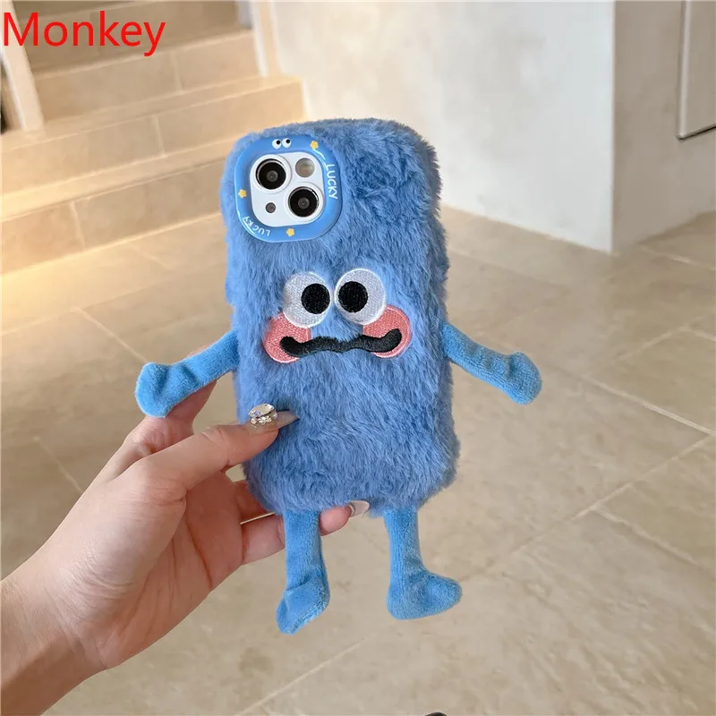 Custodia Morbida Per Telefono 3D Cute Plush Doll Per IPhone 16 Pro Max Custodie 15 14 Plus 13 12 11 Winter Funny Fluffy Cover In Silicone Antiurto - Foto 6