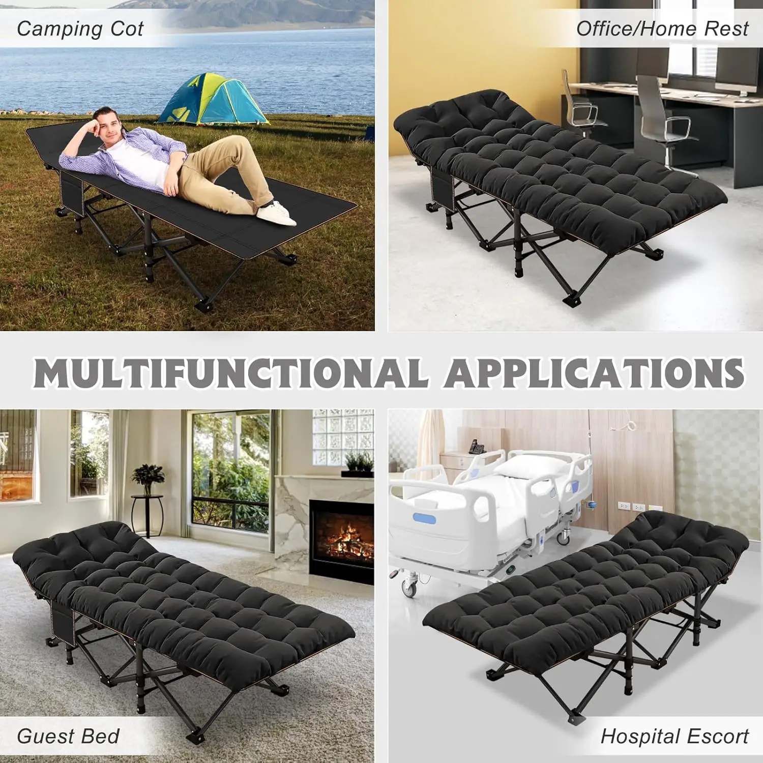 Oversized XXL Folding Camping Cot W/Mat for Adults, 78" L x 32" W x 18" H, Heavy Duty Outdoor Bed with Carry Bag