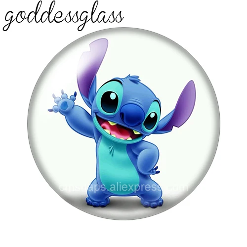 Disney Cute Stitch Lilo Cartoon 10pcs 12mm/18mm/20mm/25mm Round photo glass cabochon flat back Making findings for bracelets