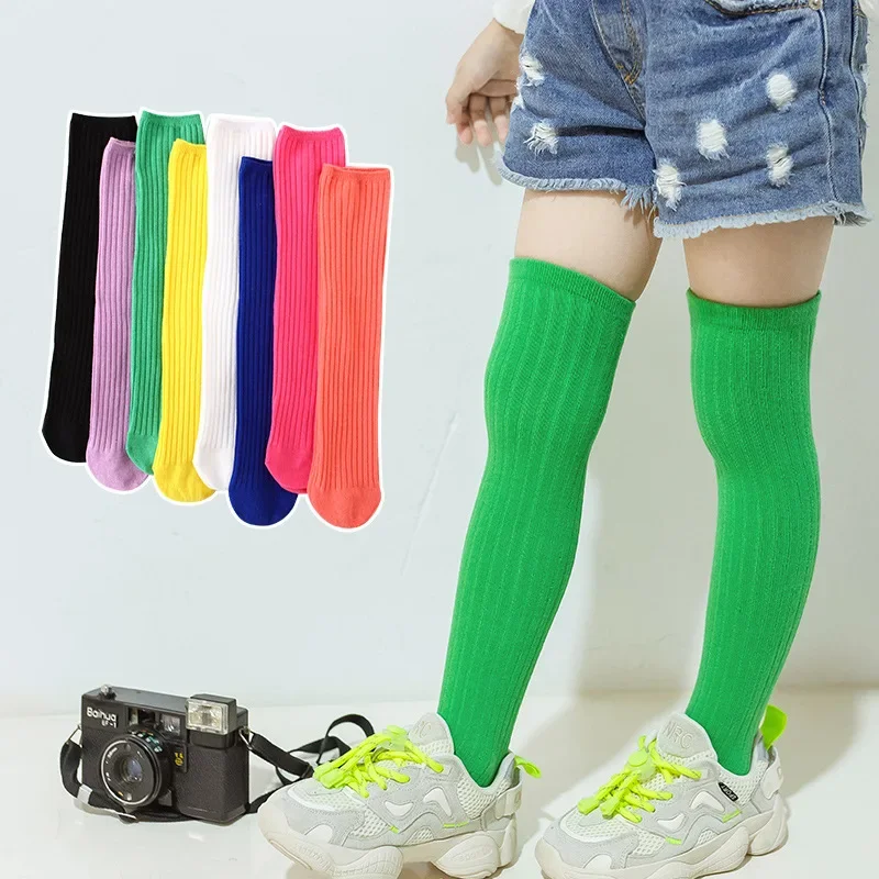 Children's High Knee Socks Kids Baby Cotton Candy Color Stockings Long Leg Warmers Cute Socks for Girl 3-12Y Children Clothes