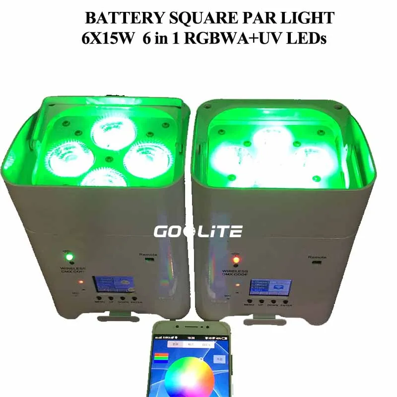 1-24pcs With Battery Wireless DMX Wifi Remote Led Wedding Uplight 6x15w RGBWAUV 6in1 LED Par DJ Sound Party Flightcase 3