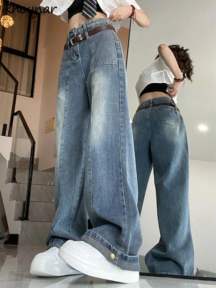 

Vintage Loose Jeans Women Straight Washed Leisure High Waist Gentle Preppy Style Harajuku Ulzzang Personality Denim Chic Popular