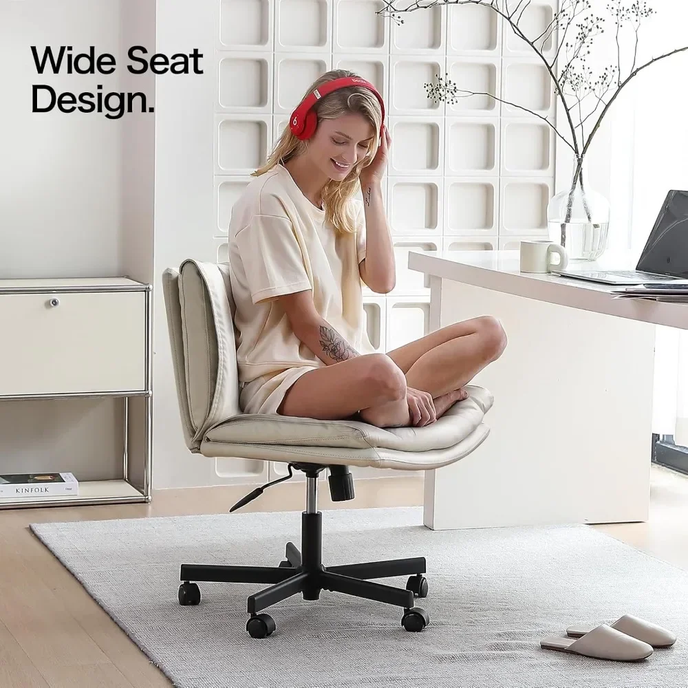 Criss Cross Chair with Wheels, Armless Cross Legged Office Chair, Comfy PU-Leather Desk Chair, Modern Swivel Height Adjus 3