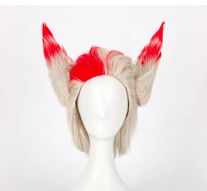 

Cosplay Anime LOL RAKAN Men's Silver Mix Red Cosplay Full Wig Heat Resistant Cosplay Costume Wigs + 2 Ears