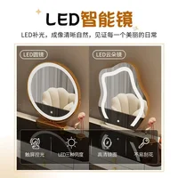 Nordic Glass Luxury Dressing Table with Smart Wireless Charging Bedroom Vanity Nightstand Makeup Table with Cloud Mirror Dresser 2