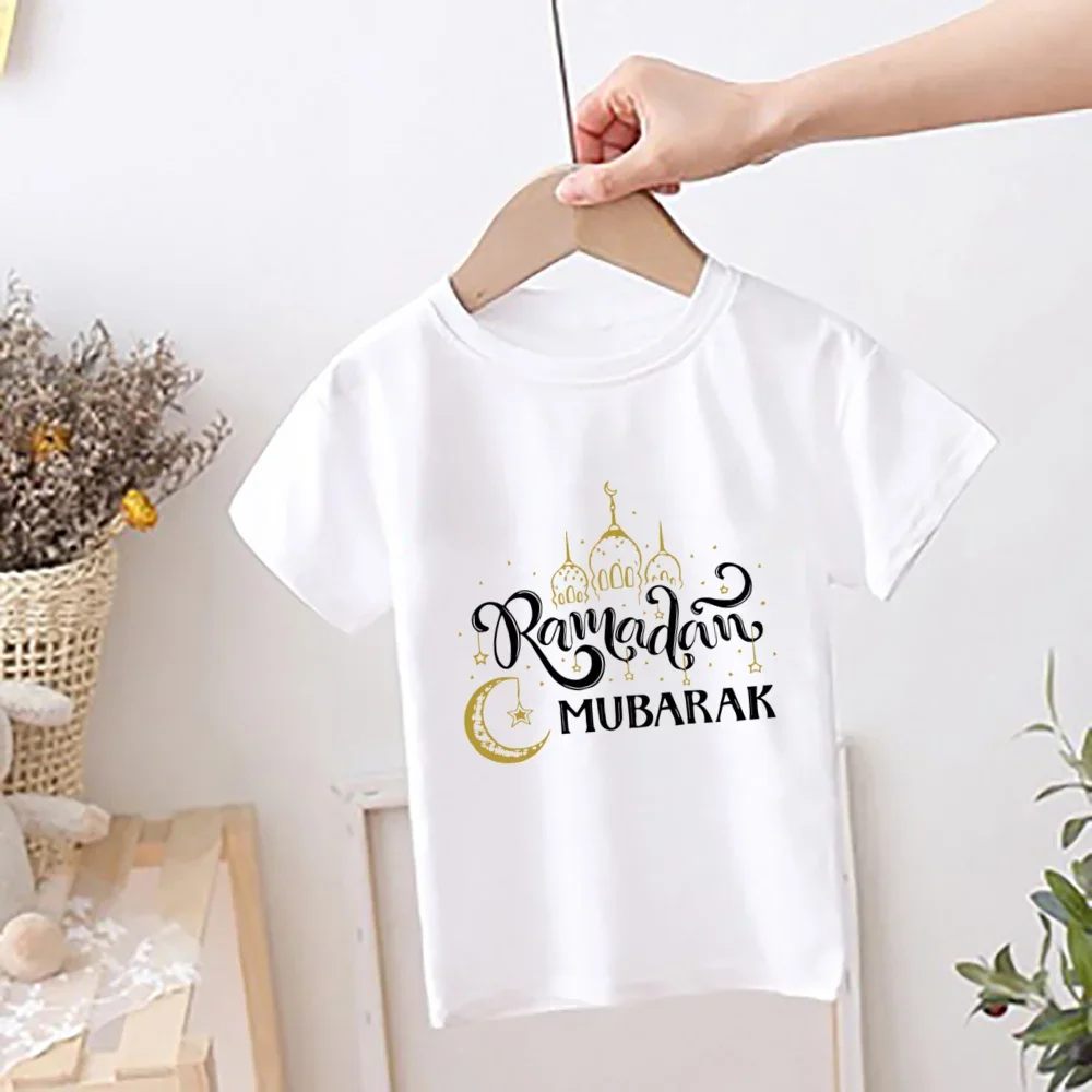 Ramadan Mubarak Print Kids T-shirt Child Ramadan Eid Outfit Girls Boys Tops Short Sleeve T Shirt Islamic Muslim Holiday Clothes 6