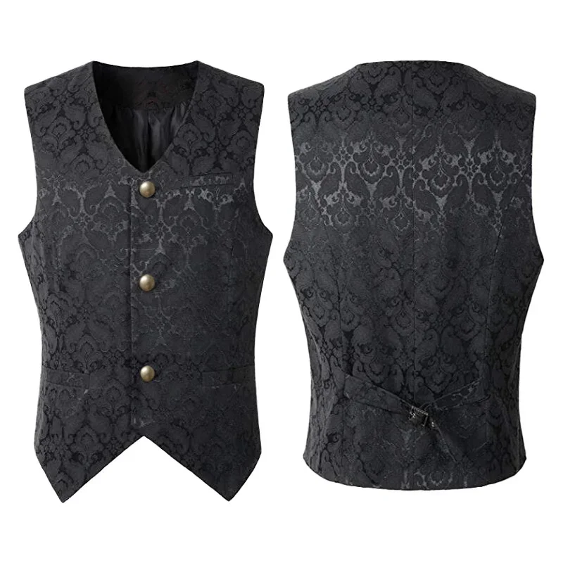 2024  Vest Men Renaissance Steampunk Coat Gothic Jacquard Waistcoat Single Breasted Business Formal Dress Vest for Suit 3