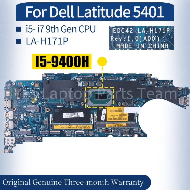 

For Dell Latitude 5401 Laptop Mainboard LA-H171P 077WN7 039CRJ 00KC70 01N8Y9 i5-9300H I5-9400H i7-9850H Notebook Motherboard