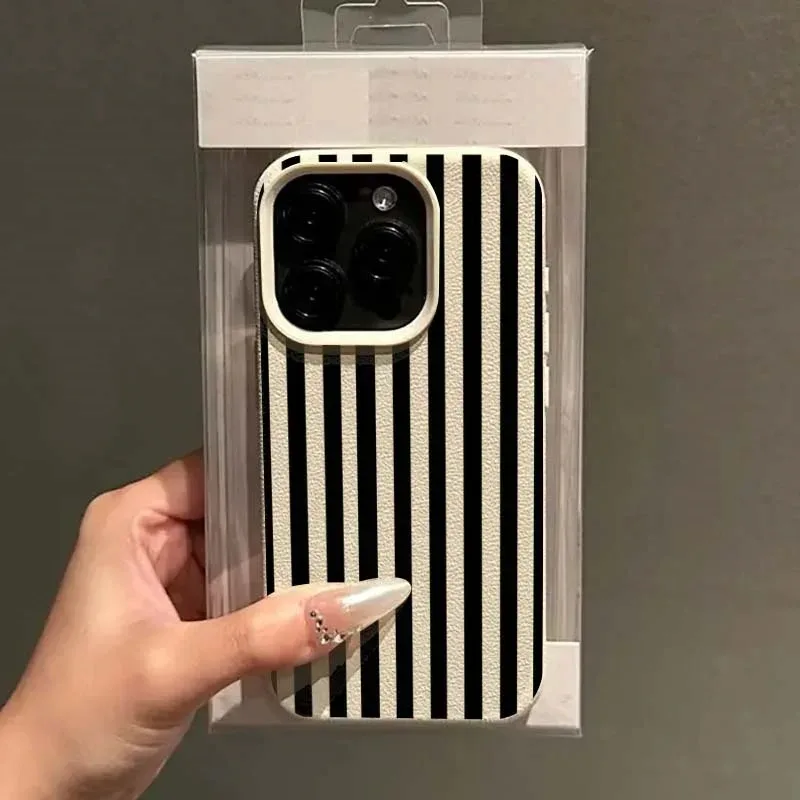 Lichee Leather Pattern Shockproof Phone Case with Minimalist Colorful Stripes