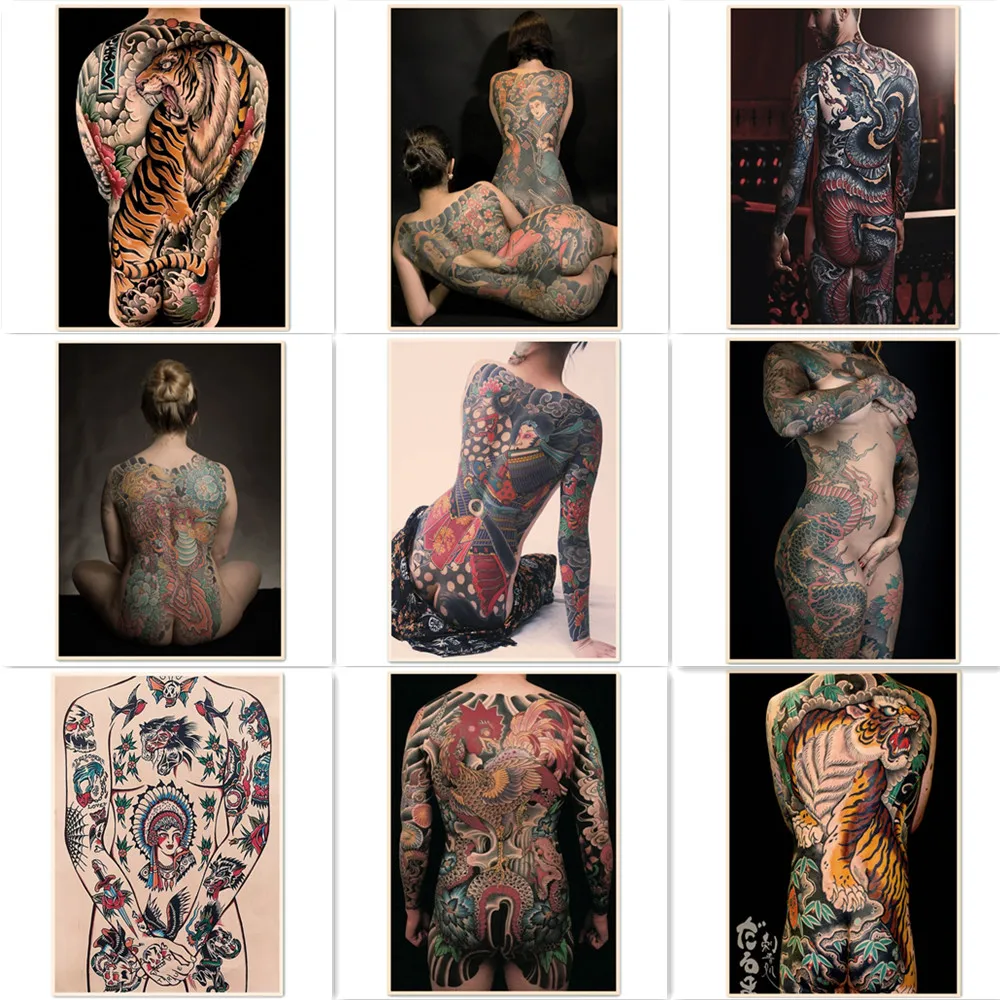 

Винтажные полноразмерные татуировки, настенные художественные плакаты и принты, ретро постер из крафт-бумаги, картина, Настенная Наклейка