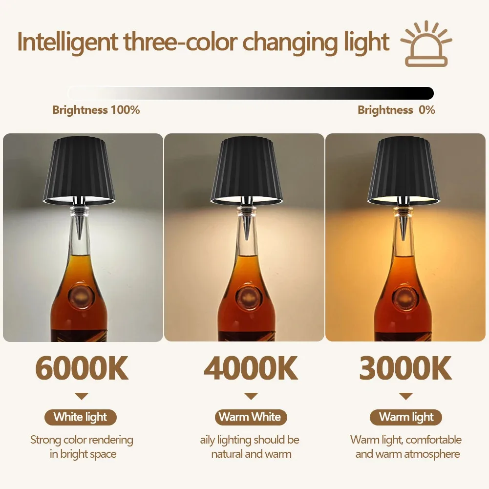 Wijnfles LED-lamp 2000mAh Draagbare Draadloze Waterdichte Tafellamp Oplaadbare Fles Nachtlampje voor Buiten Bars Restaurant (BLACK