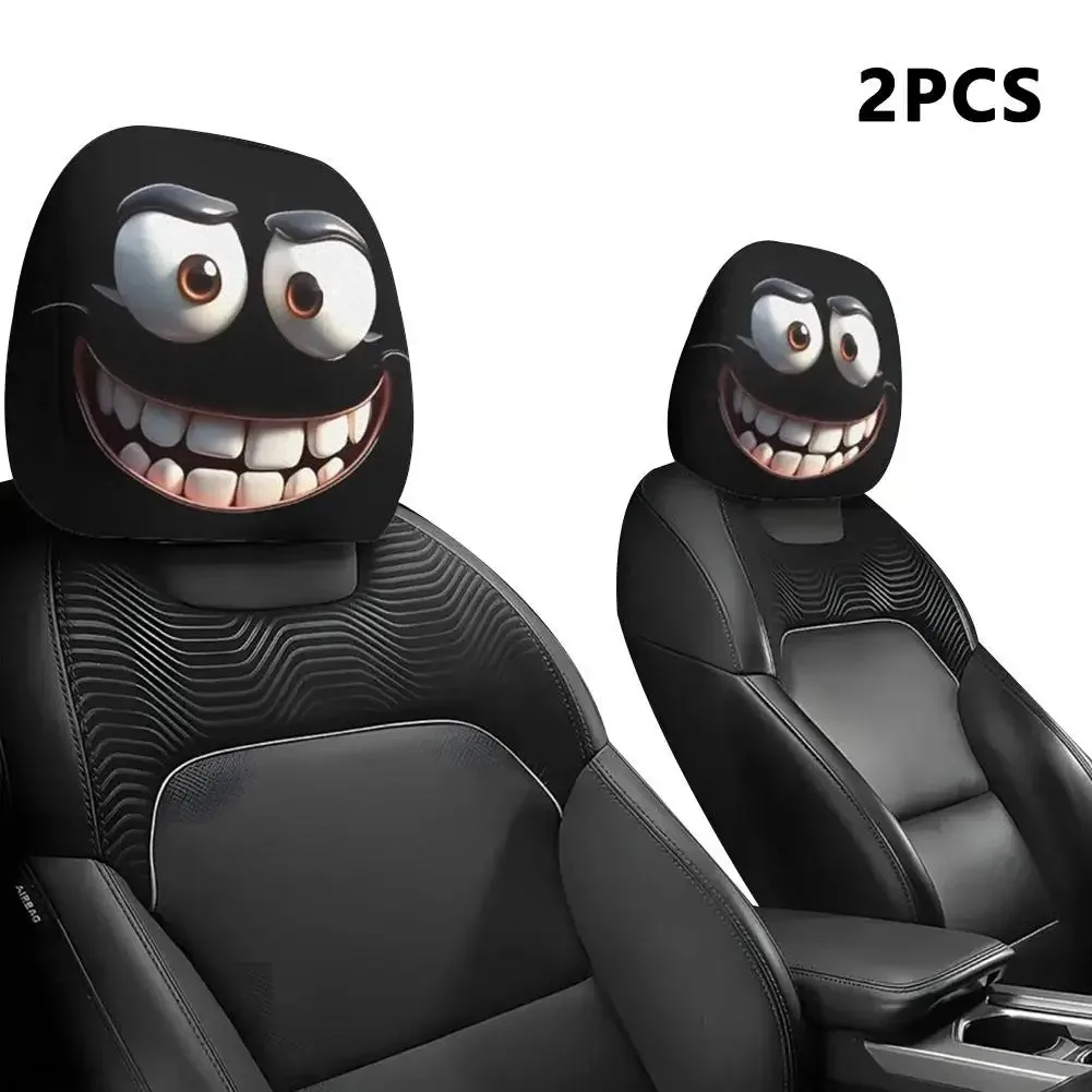 Set of 2 Cartoon Headrest Covers with Eye Design - Festive Car Seat Protector for Halloween and Christmas