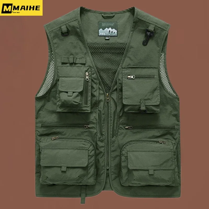 

Summer Unloading New Men US Tactical Hiking Fishing Vest Photographer Waistcoat Mesh Cargo Sleeveless Jacket Tools Pocket 5XL