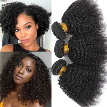 Brazilian Human Hair Bundles Afro Kinky Curly Bundles Isee Hair Weaveing Remy Hair Extension For Women 1 2 3 Pcs Natural Color 1