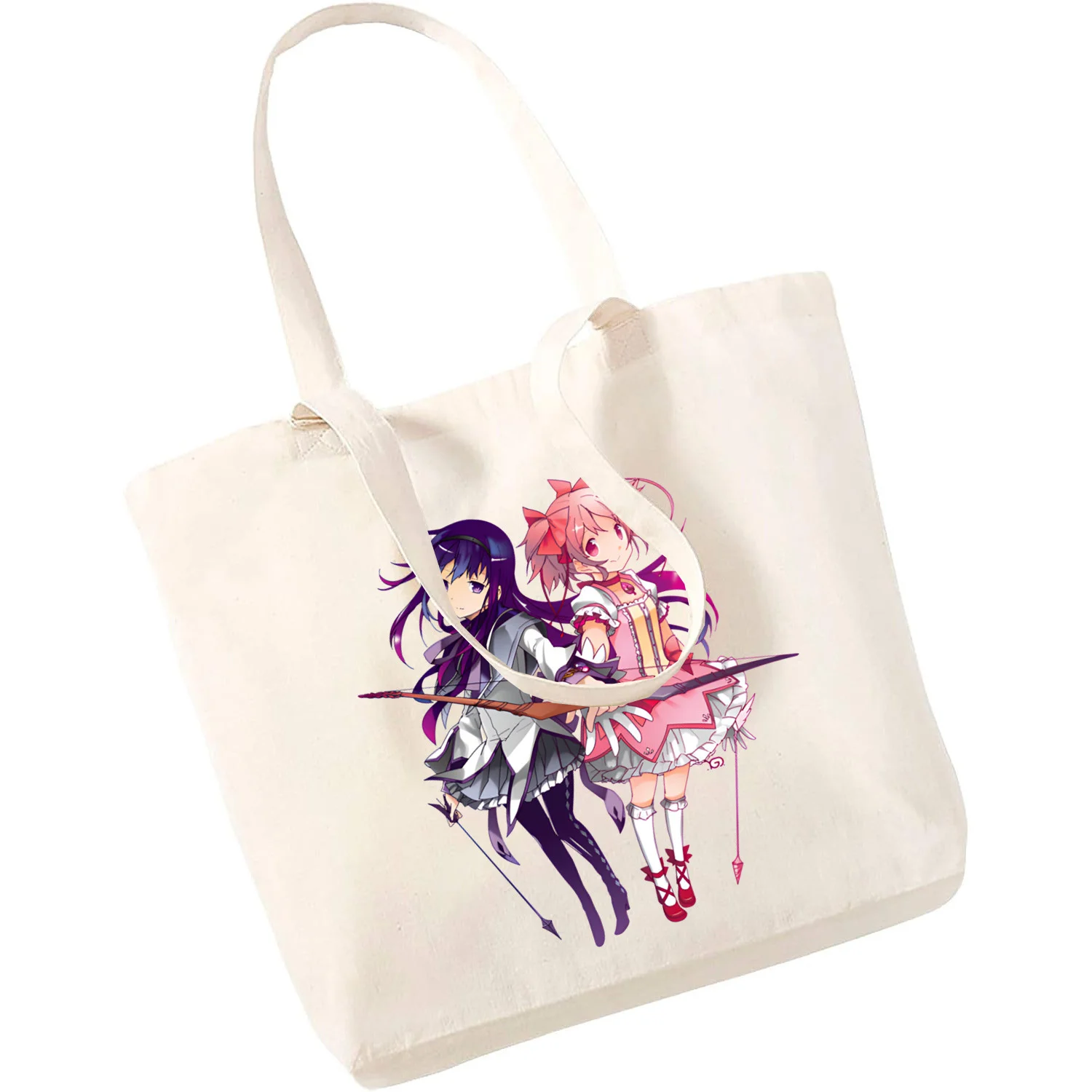 

Madoka Magica Puella Magi Mahou Shoujo Kyubey Homura Hakemi Kaname Mami Canvas Bag Totes Simple Print Shopping Bags