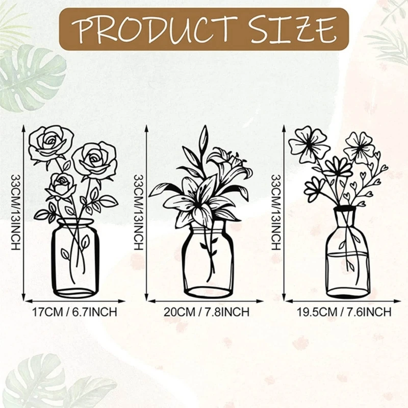 3pcs-Flower-Vase-Metal-Wall-Decor-Black-Iron-Decor-Wall-Sculpture-for-Bedroom.jpg 3Db Virág Váza Fém Fali Dekoráció Fekete Vas Szobor Hálószobához - Image 6