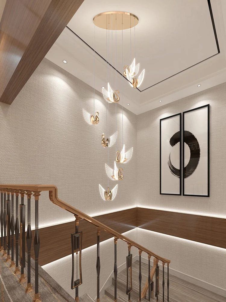 

Attic Chandelier Modern Stair Chandelier Spherical Living Room Villa Dining Room Long Line Kitchen Chandelier Acrylic Apartment