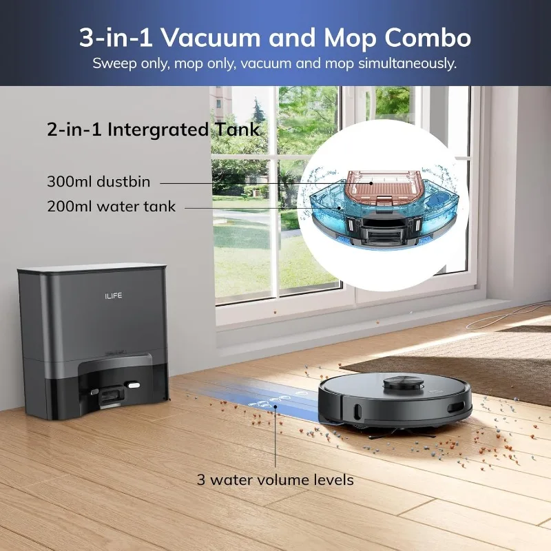 ILIFE T20s Self-Emptying Robot Vacuum Mop Combo,5000Pa Suction,70Day Capacity,LiDAR Navigation,260mins Runtime,App/Alexa Control