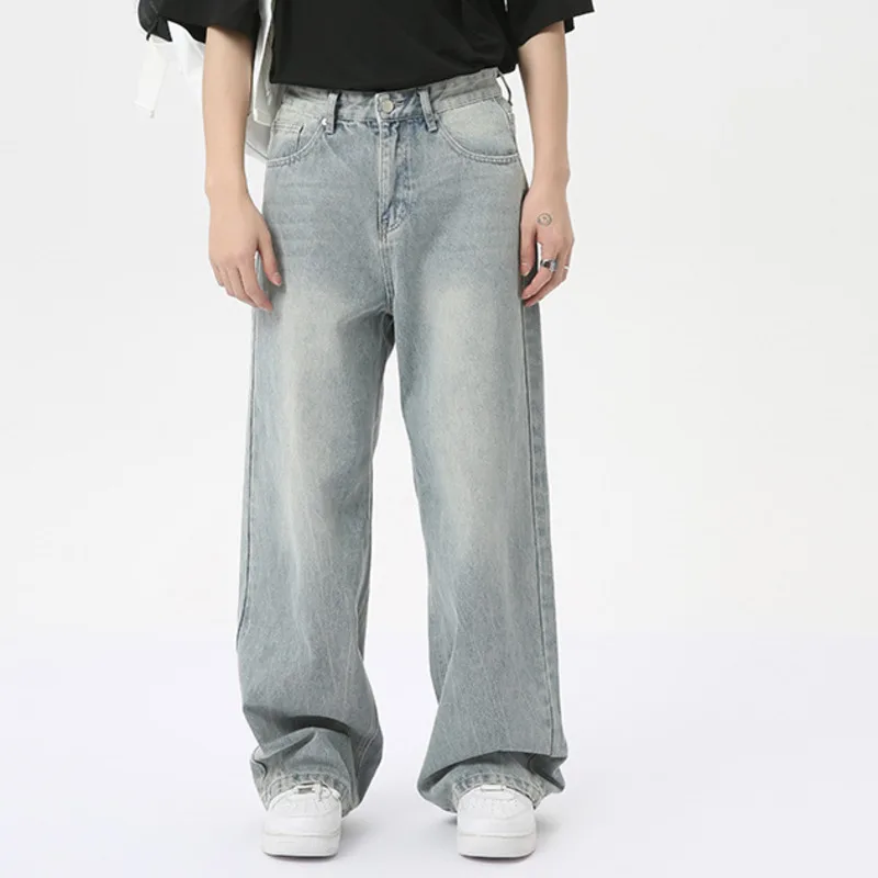 IEFB High Street Men's Jeans New Casual Washed Light Straight Male Denim Pants Wide Leg Loose Trousers Chic Summer 9C6317 4