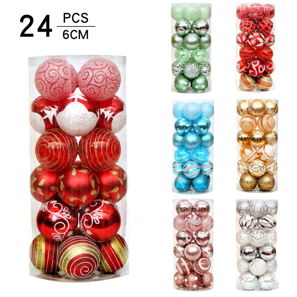 

24pcs Christmas Tree Baubles Balls Xmas Bubbles Ball Creative Painted Christmas Pendant Balls Home Party Wedding Tree Decoration