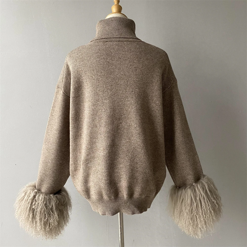 Turtleneck knit sweater and pants set side view