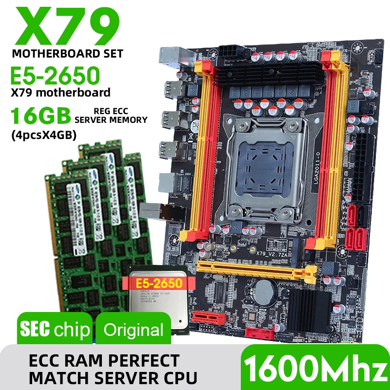 

JIESHUO X79 Motherboard LGA2011 Combos E5 2650 CPU 4pcs x 4GB = 16GB DDR3 RAM 1600Mhz