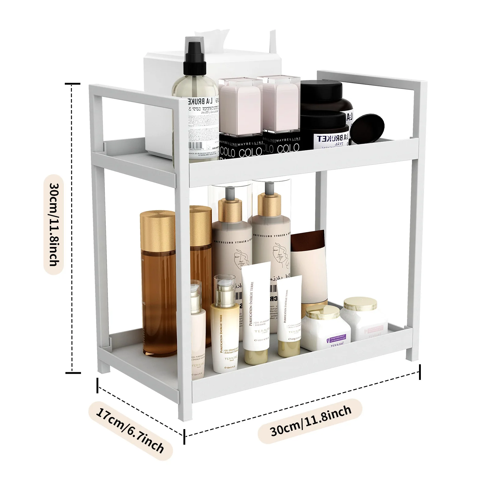 2-stufiges Küchenthekenregal, Badezimmer-Arbeitsplatten-Organizer, Arbeitsplatten-Aufbewahrungsregal für Wohnzimmer, Schlafzimmer, Schminktisch – Detail 2