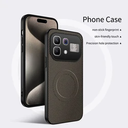 Magnetic Leather Case with Carbon Fiber Texture and Mag - safe for Enhanced Camera Protection (Brown)
