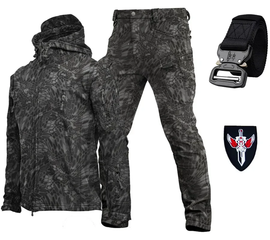 Blue Black Dark Gray Khaki Camouflage Soft Shell Wind Proof and Waterproof Special Tactical Warmth Plush and Thick Charge Suit tactical combat suit