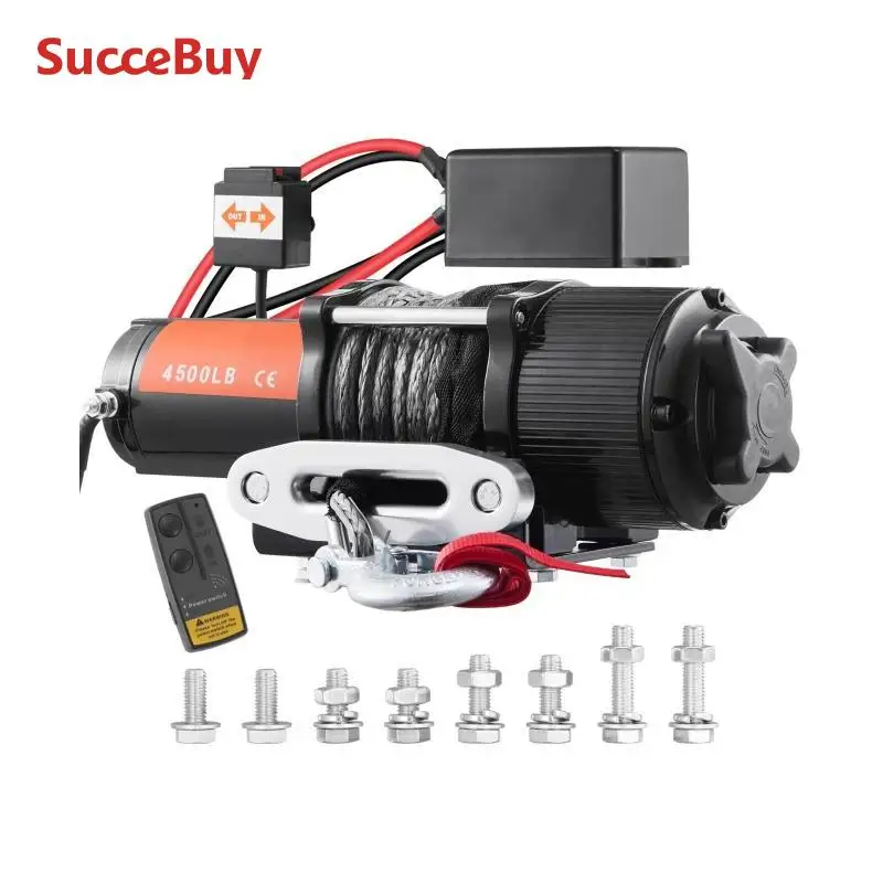 4500lbs Electric Winch ATV UTV Nylon Rope Winch with Wireless or Wired Remote For Towing Jeep Off-Road SUV Truck Car