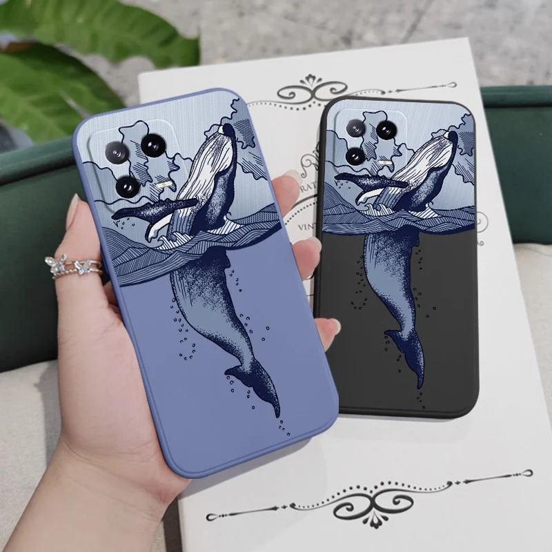 Whale Jumping Liquid Silicone Phone Case Cover