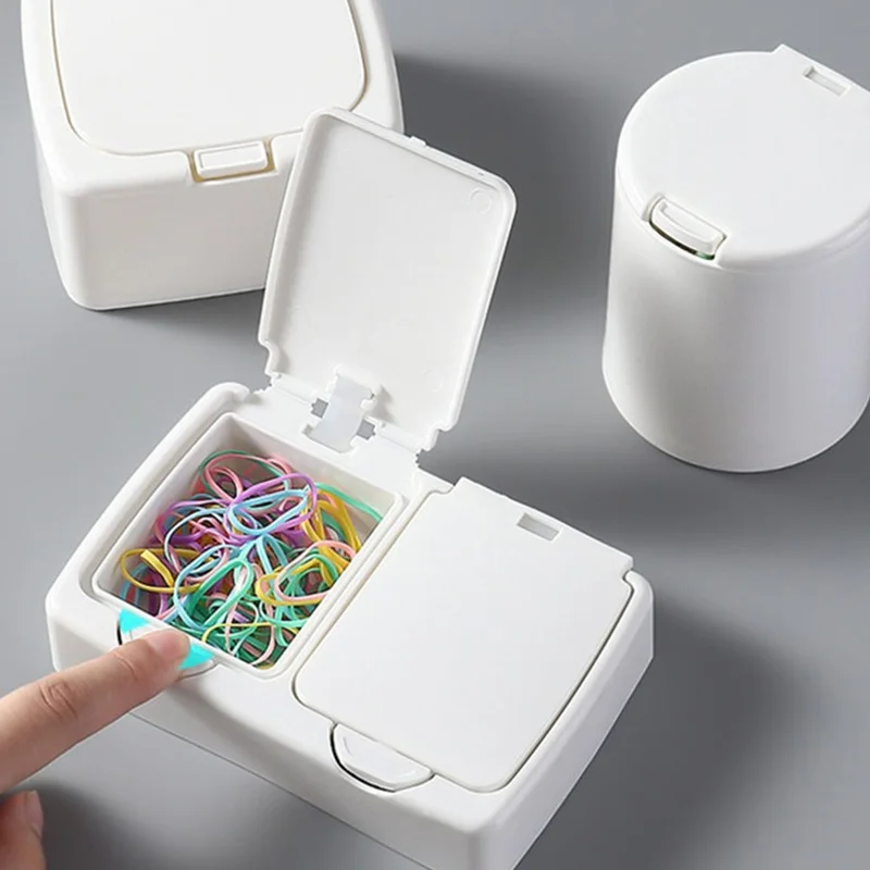 Desktop Pop-up Storage Box Mini Dust Proof Cotton Swabs Makeup Organizer Small Things Holder Case