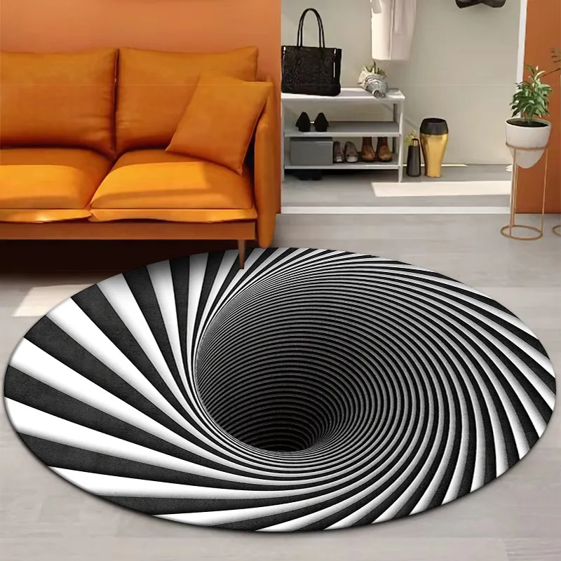 

3D Visual Dizziness Circular Carpet Abstract Geometric Vortex Mat For Living Room Aesthetic Decoration Rugs For Bedrooms
