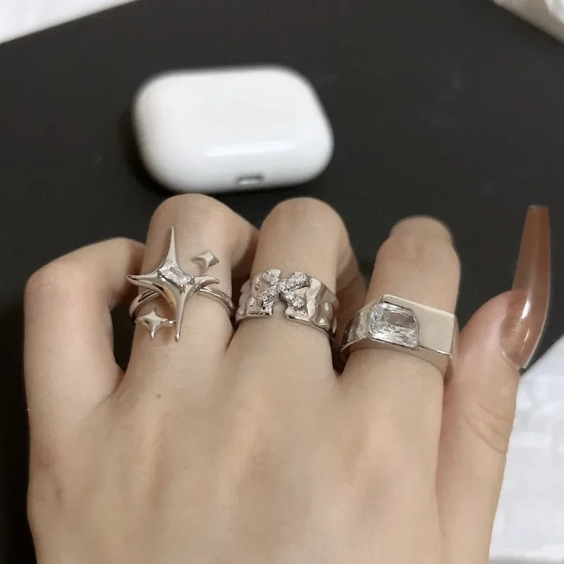 Metal Zirconia Mansard Open Geometric Ring Women's Exaggerated Glamour Ring Banquet Jewelry Accessories 2