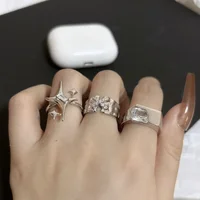 Metal Zirconia Mansard Open Geometric Ring Women's Exaggerated Glamour Ring Banquet Jewelry Accessories 2
