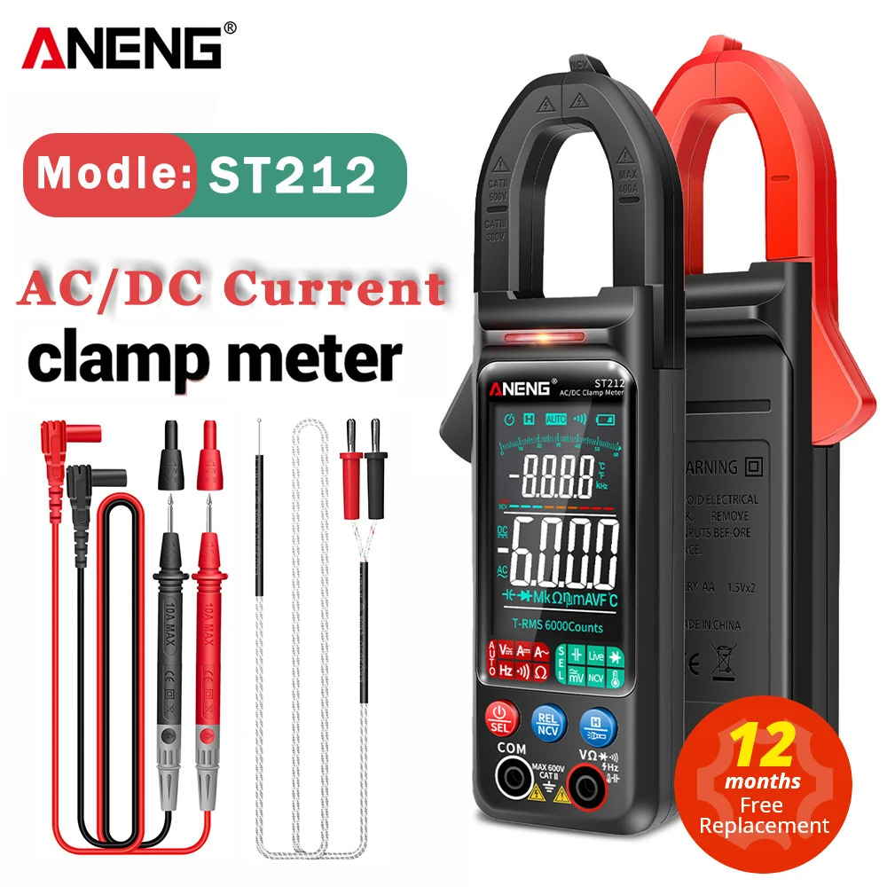 

ANENG ST212 DC/AC Current Digital Clamp Meter 6000 Counts 400A Amp Multimeter Large Color Screen Voltage Tester Car Hz NCV Ohm